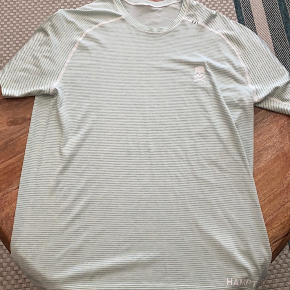 Large Lululemon Tshirt White/Green/Blue stripped